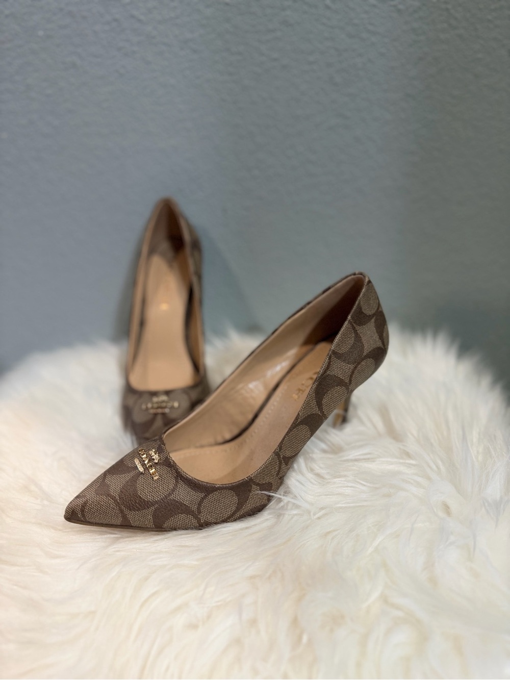 Coach Brown Monogram Pointed Toe Heels